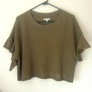 Army Green Oversized Small Crop Knit Top